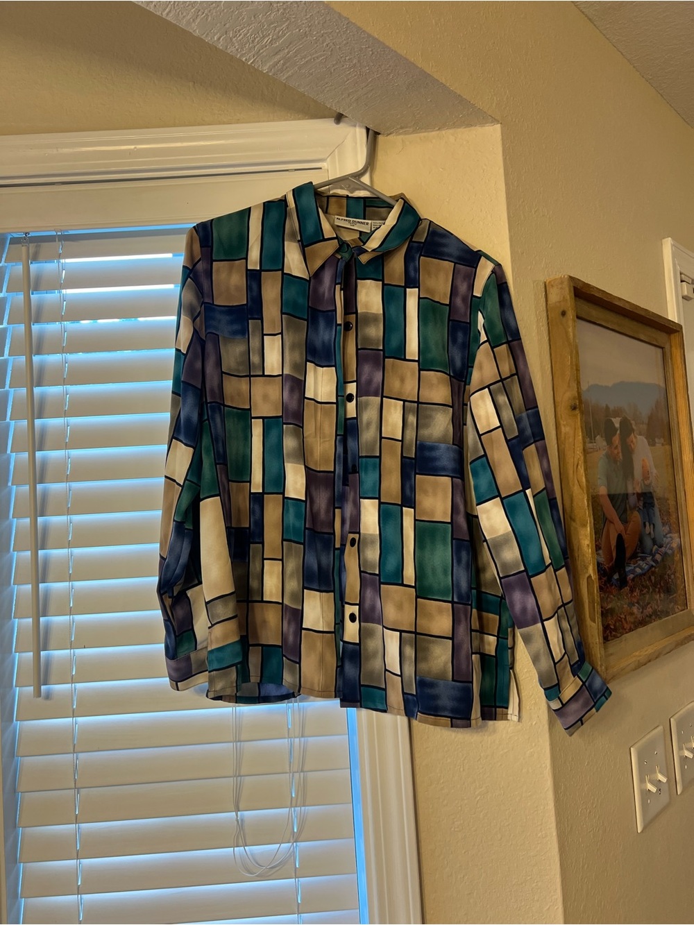 Alfred Dunner Multicolor Geometric Button-Down Shirt — Teal, Blue & Cream